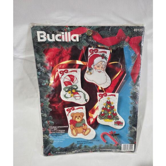 Bucilla Set of 2 Christmas Counted Cross Stitch Ornament and Stocking Kits - Picture 4 of 5